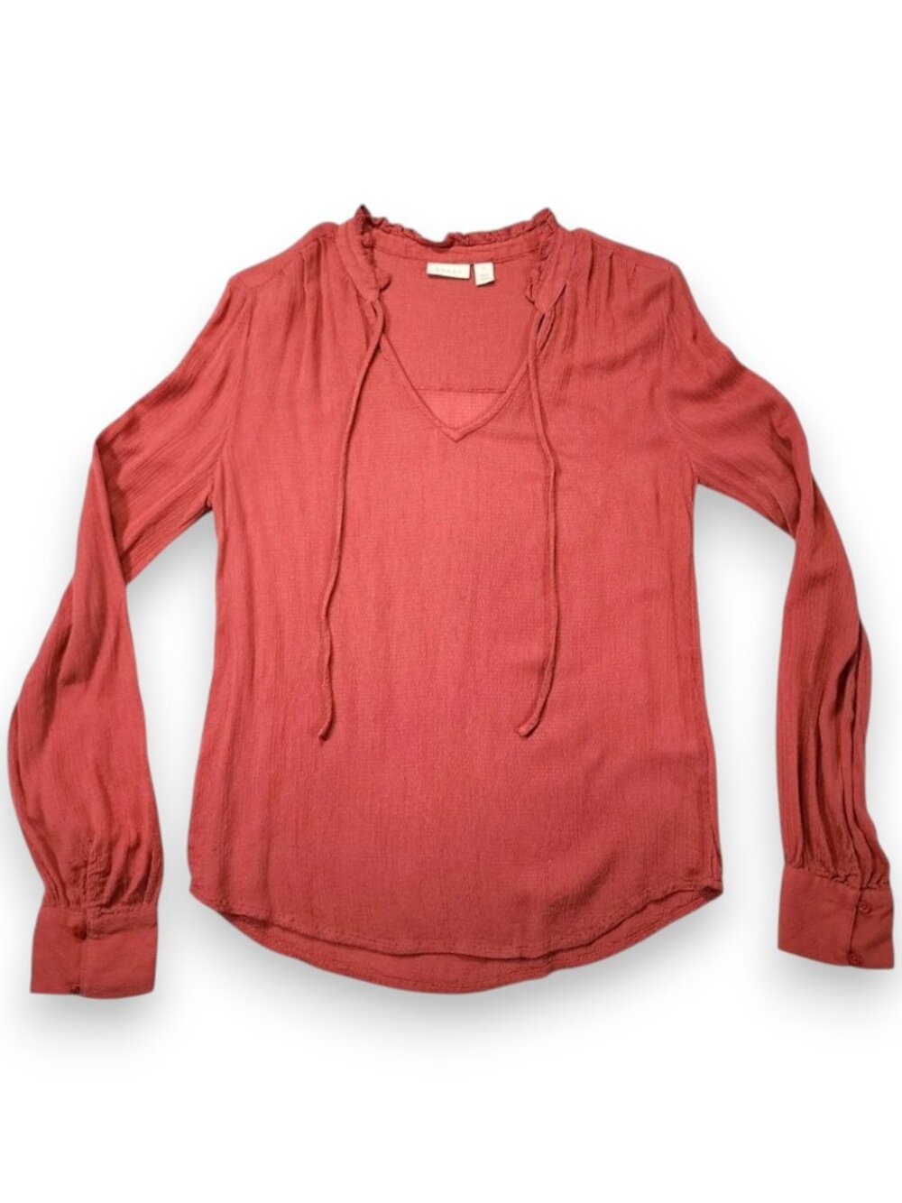 Hinge Blush Pink V-Neck Long Sleeve Top Size Small Lightweight Cozy Ruffles